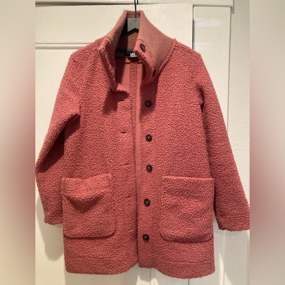 Lands' End Dusty Rose Knit-Trim Boucle  Fleece Jacket